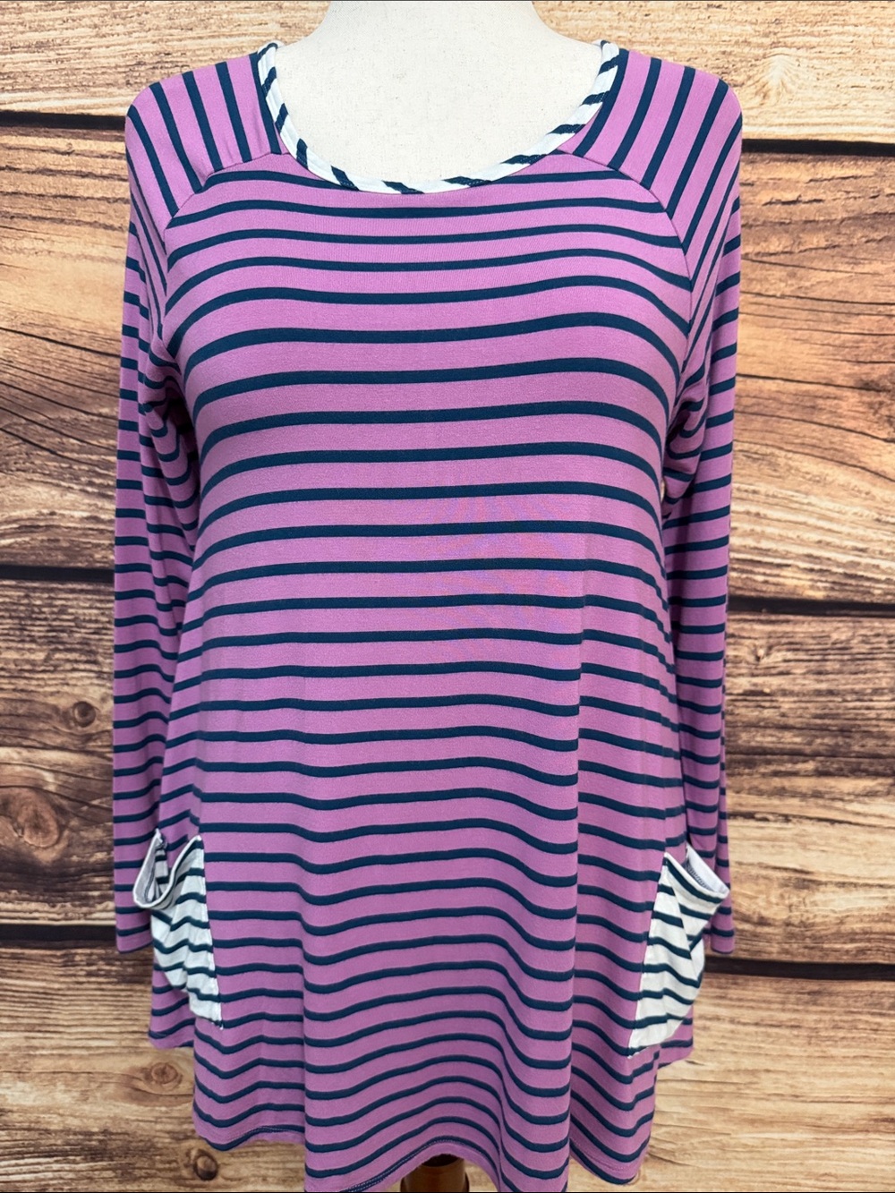 Matilda Jane Pink & Black Striped Long Sleeve Tunic with Pocket Trim
